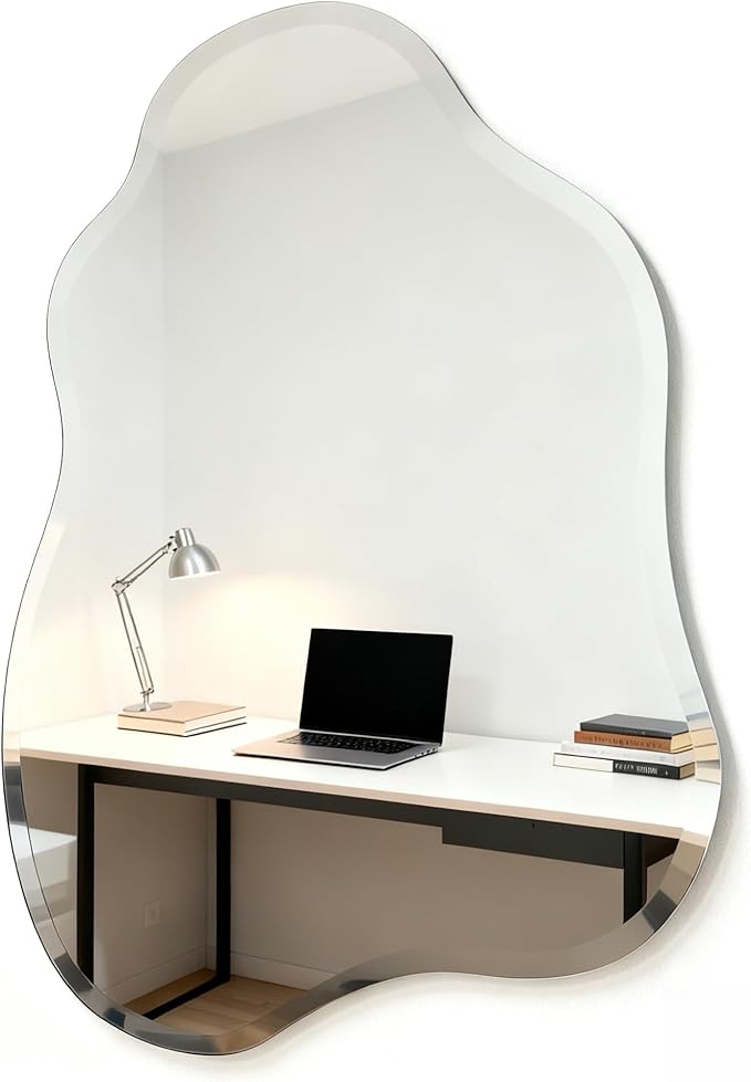 20x28 Inch Frameless Irregular Wall Mirror, Beveled Edge Decorative Vanity Mirror for Bathroom, Bedroom, Entryway