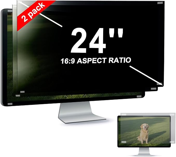 [2 Pack/Family Size]Eliwhale 24 inch Computer Screen Privacy Filter for 16:9 Widescreen Monitor, Matte Anti-Glare and Anti-Spy, Bluelight Block, Eye Healthy Privacy Shield, Width*Height: 531mm*299mm for LG HP AOC Acer and More