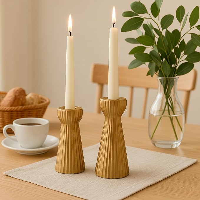 Taper Candle Holders for Candlesticks Ceramic Candle Stick Candle Holder- Set of 2 Decorative Candle Stand for Wedding Decor,Dinner Party and Table,Housewarming Gifts for mom Women Golden