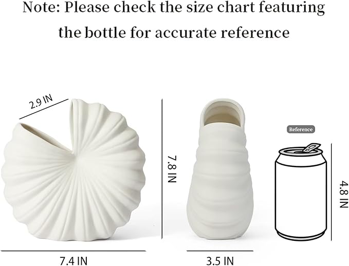 White Shell-Shaped Ceramic Vase for Flowers, 8 Inch Nordic Flower Vases
