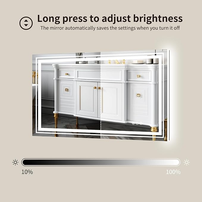 WTTY LED Bathroom Mirror 60"x28" with Back and Front Light,Modern LED Mirror for Bathroom,Stepless Dimmable Lighted Bathroom Vanity Mirror with Anti-Fog,Memory Function,Shatter-Proof
