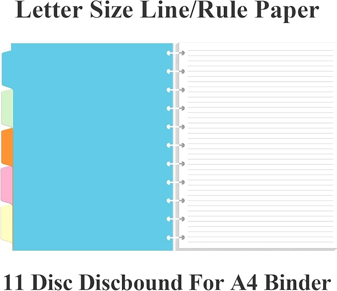 Letter Size Discbound Refill Paper, 11 TUL Paper Refills - 50 Sheets/100 Pages Loose Leaf Planner Refills, 5 Sheets Dividers, 8.5" x 11"