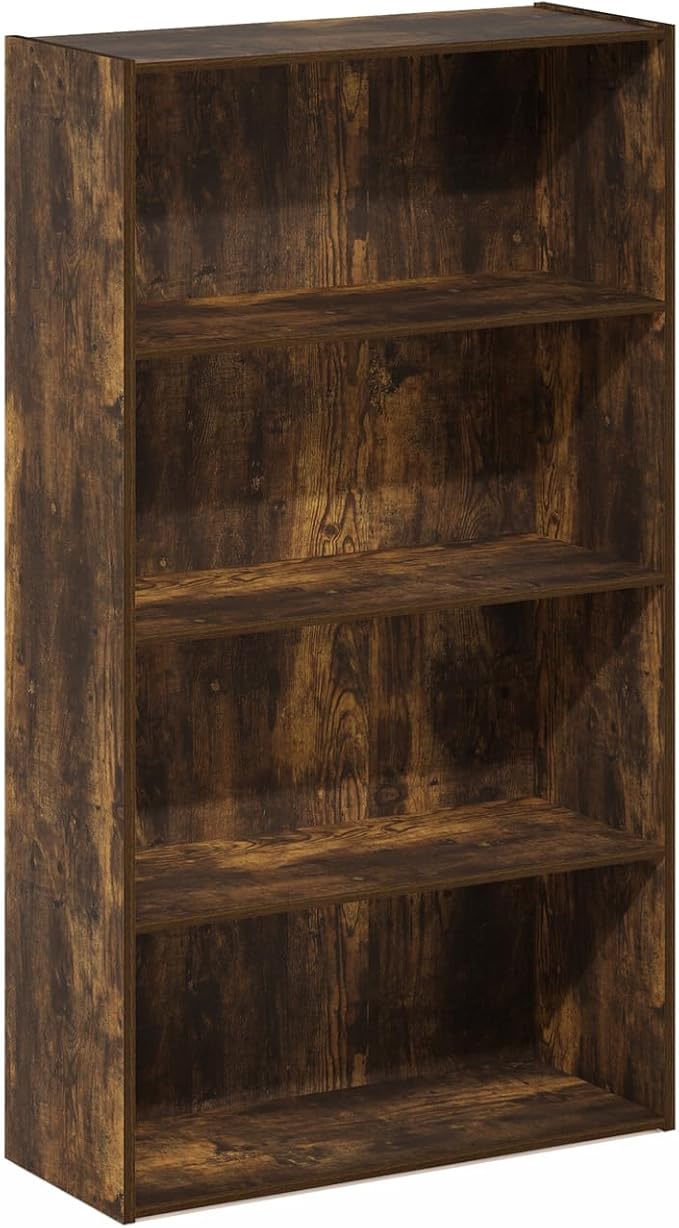 Furinno PASIR Book Shelf, 4-Tier Bookshelf, Bookcase with Open Shelf, 9.4 x 23.6 x 41.7, for Living Room, Bedroom, Home Office, Amber Pine