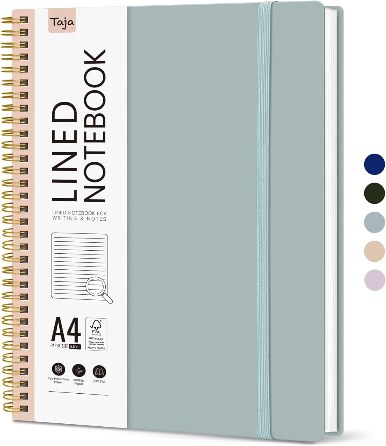 Taja Spiral Lined Notebook - Large 8.5"x11" College Ruled Journal for Work | Airy Blue Cover