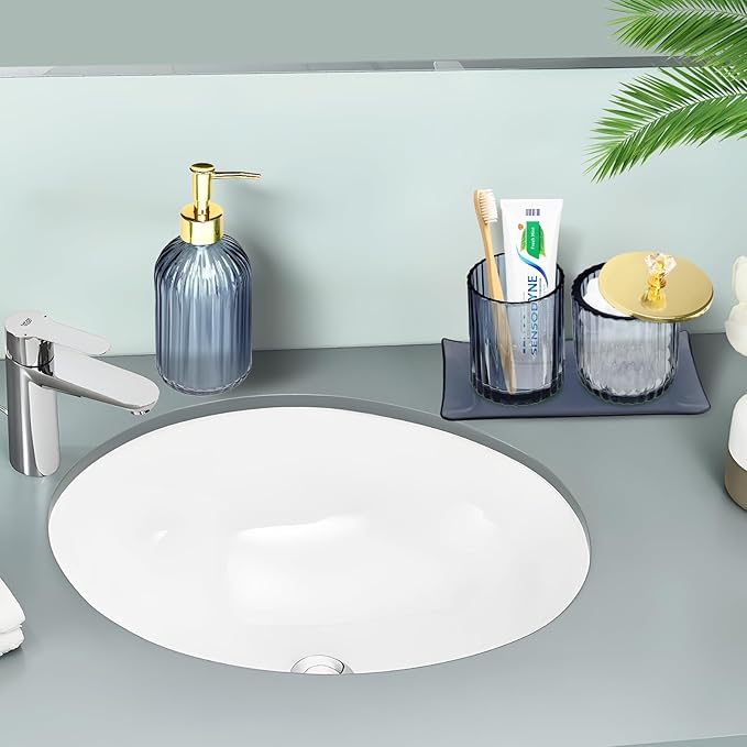 Haturi Bathroom Accessories Set, 4 Pcs Blue Glass Bathroom Accessories Sets Complete w/Lotion Soap Dispenser, Toothbrush Holder, Apothecary Jar, Vanity Tray, Bathroom Decor, Gift for Home Apartment