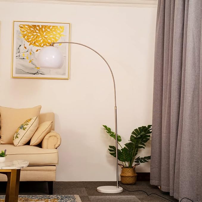 Nordic Simple Floor Lamp with White Shade, Arc Reading Lamp for Living Room, Study Room&Bedroom Beside,Creative Art Deco Bauhaus Standing Lamps for Ambient Lighting