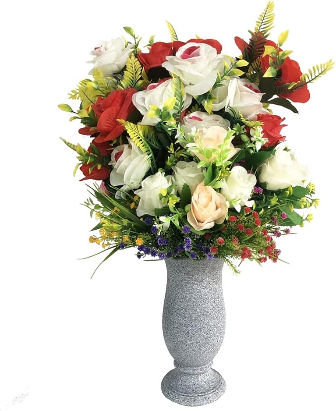 Grave Vase for Cemetery Memorial Grave Decoration Marble Color with Ground Spikes Comes with Flower Foam…