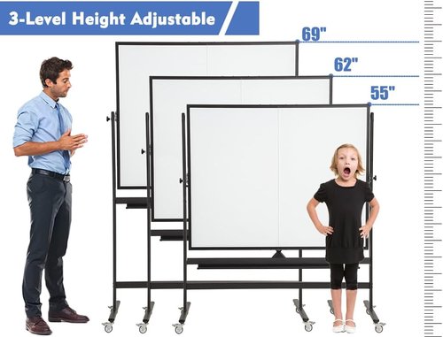Fortuno Magnetic Mobile Whiteboard - 48"x36" Double-Sided Dry Erase Board with Adjustable Height & Angle | Rolling Easel for Office, Classroom, Home - Black