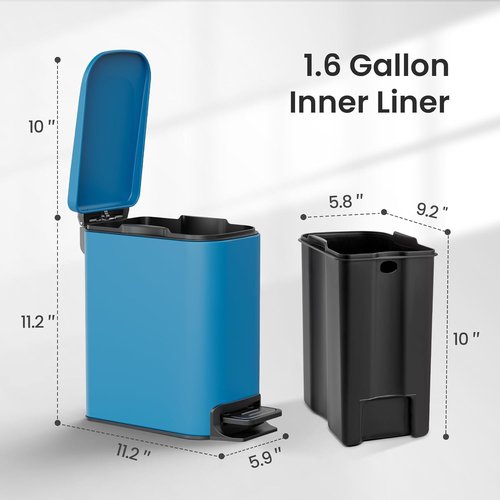 Cesun Stainless Steel Bathroom Trash Can - Soft Close Lid & Step Pedal, 6 Liter, Anti-Fingerprint Finish (Blue)
