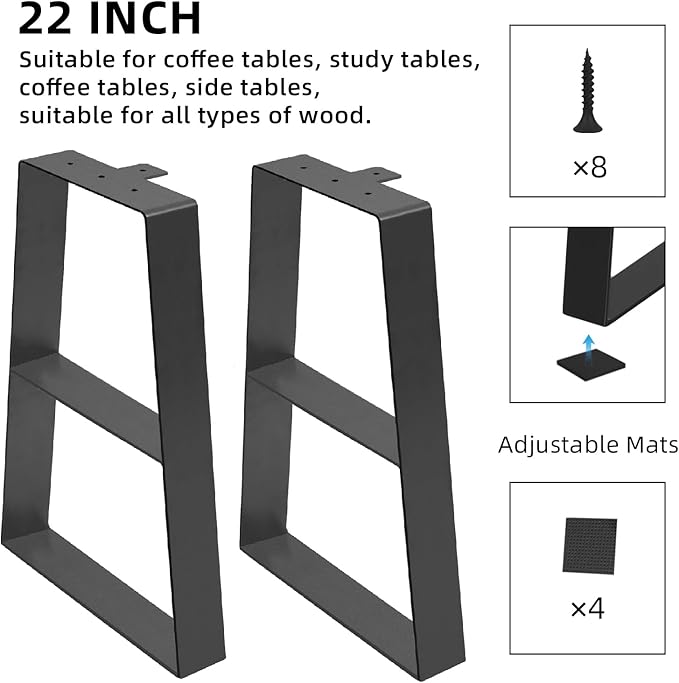 22 Inch Tall Metal Table Legs,Trapezoid Coffee Table Legs, Industrial Metal Desk Feets Set of 2 Mid Century Home DIY Furniture Projects