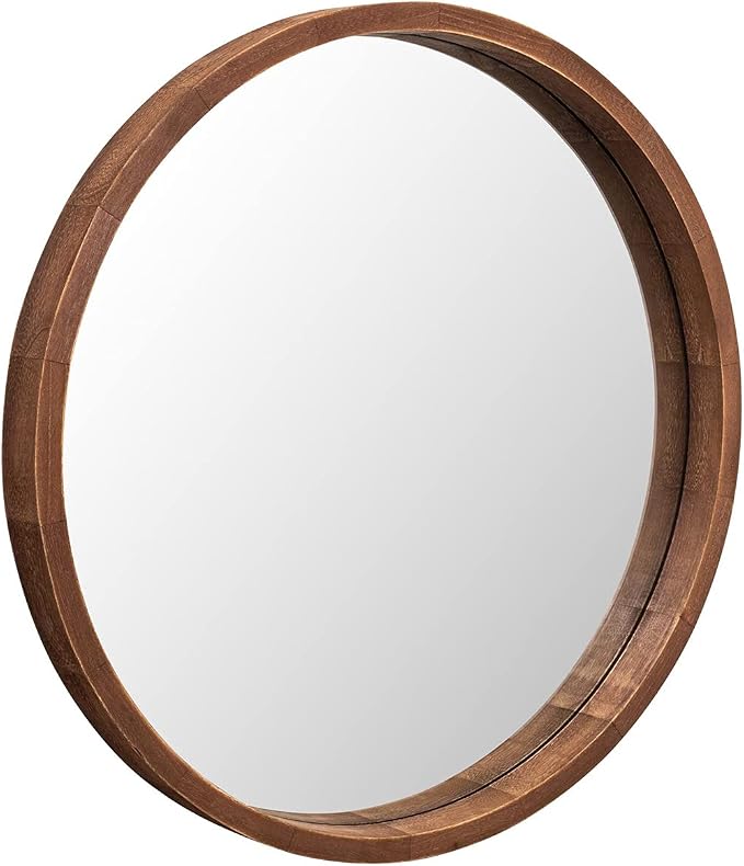 LYYYXGYP Round Wood Mirror 30 Inch Farmhouse Wall Mirror Wooden Framed Brown Circle Mirror for Bathroom Vanity Living Room Bedroom