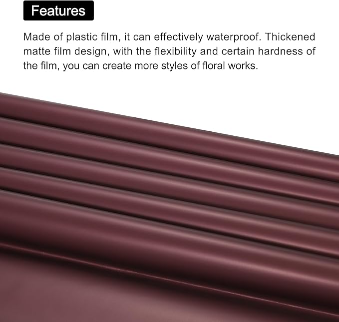 MECCANIXITY 20 Pcs Double Sided Color Flower Wrapping Paper Wine 22.8"x22.8" Waterproof for Florist Bouquet Supplies, DIY Crafts, Gift Box Packaging