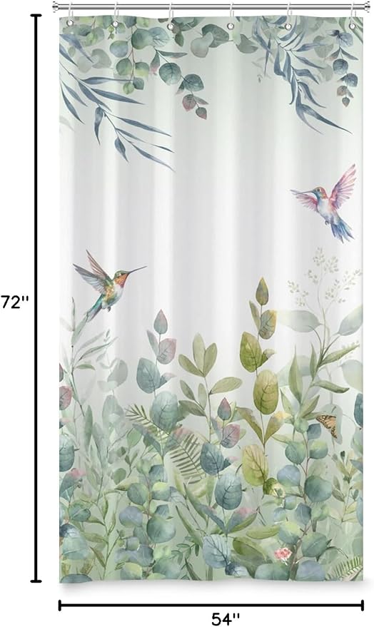 Green Leaf Shower Curtain Colourful Bird Eucalyptus Bathroom Curtain Plant Leaves Botanical Hummingbird Spring Summer Shower Curtain Sets for Bathroom Extra Long 54x72 in with 10 Hooks