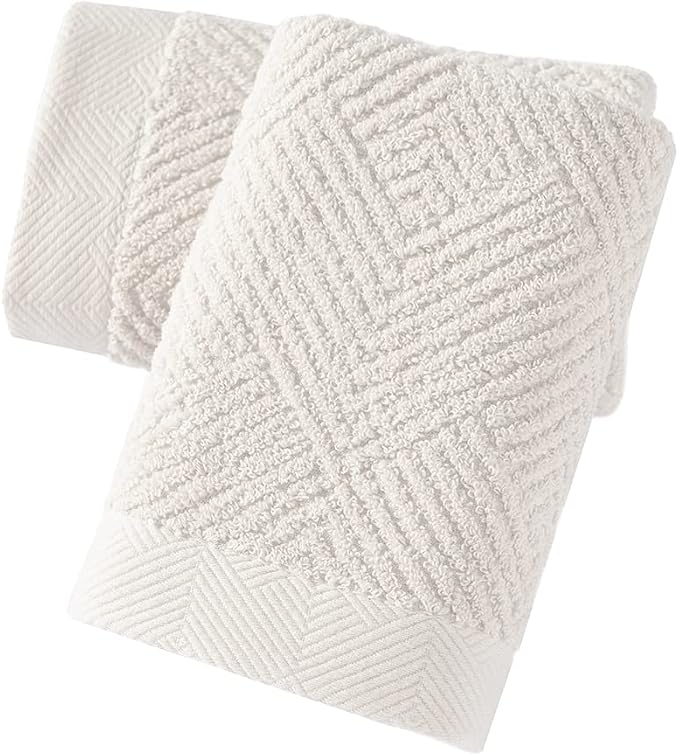 sense gnosis Lime White Hand Towel Set of 2 Super Soft Terry Striped Weave Pattern Ultra Absorbent 100% Cotton Bathroom Hand Towel 13 X 29 Inch, Beige