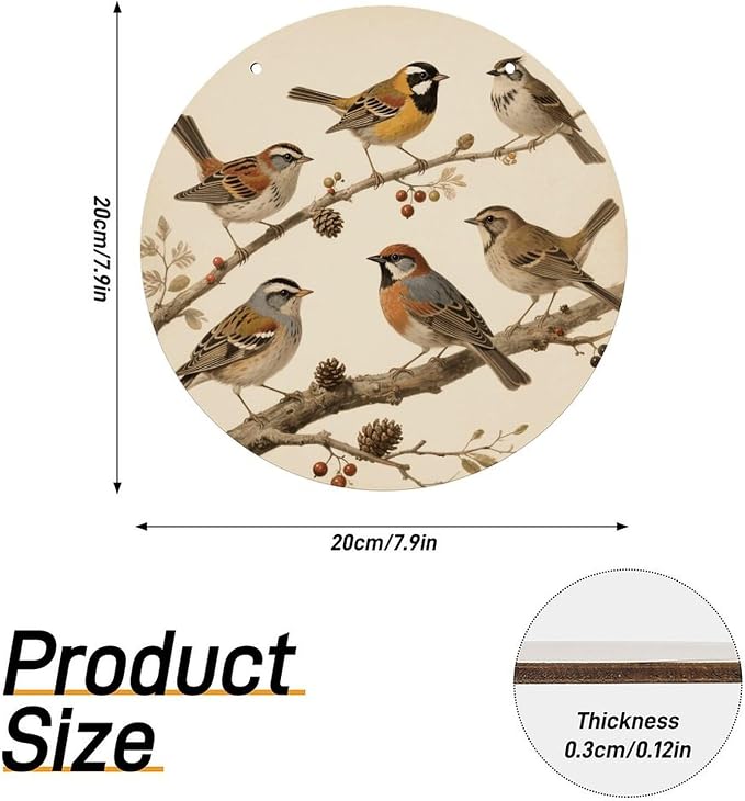VstaDank Vintage Bird Wall Decor Round Wood Hanging Sign 7.9x7.9 in Wooden Circle Door Hanger with Ropes, Rustic Wall Art Decor for Home Front Door Indoor Outdoor Decoration