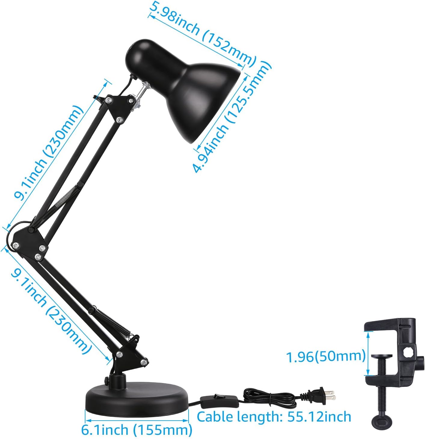TORCHSTAR Adjustable Metal Desk Lamp - Clamp-On Gooseneck Light for Home Office & Study | Black