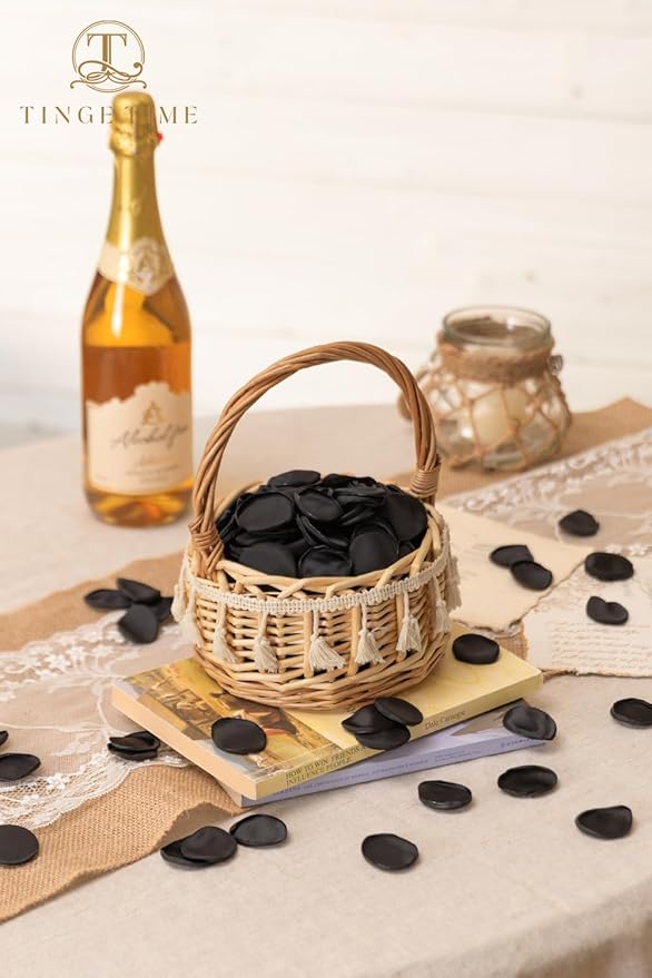 TINGE TIME 200pcs Rose Petals and Fake Roses Artificial Flowers for Wedding Decor, Bridal Shower, Party Decoration - Silk Flower Petals Bulk Pack (Black)