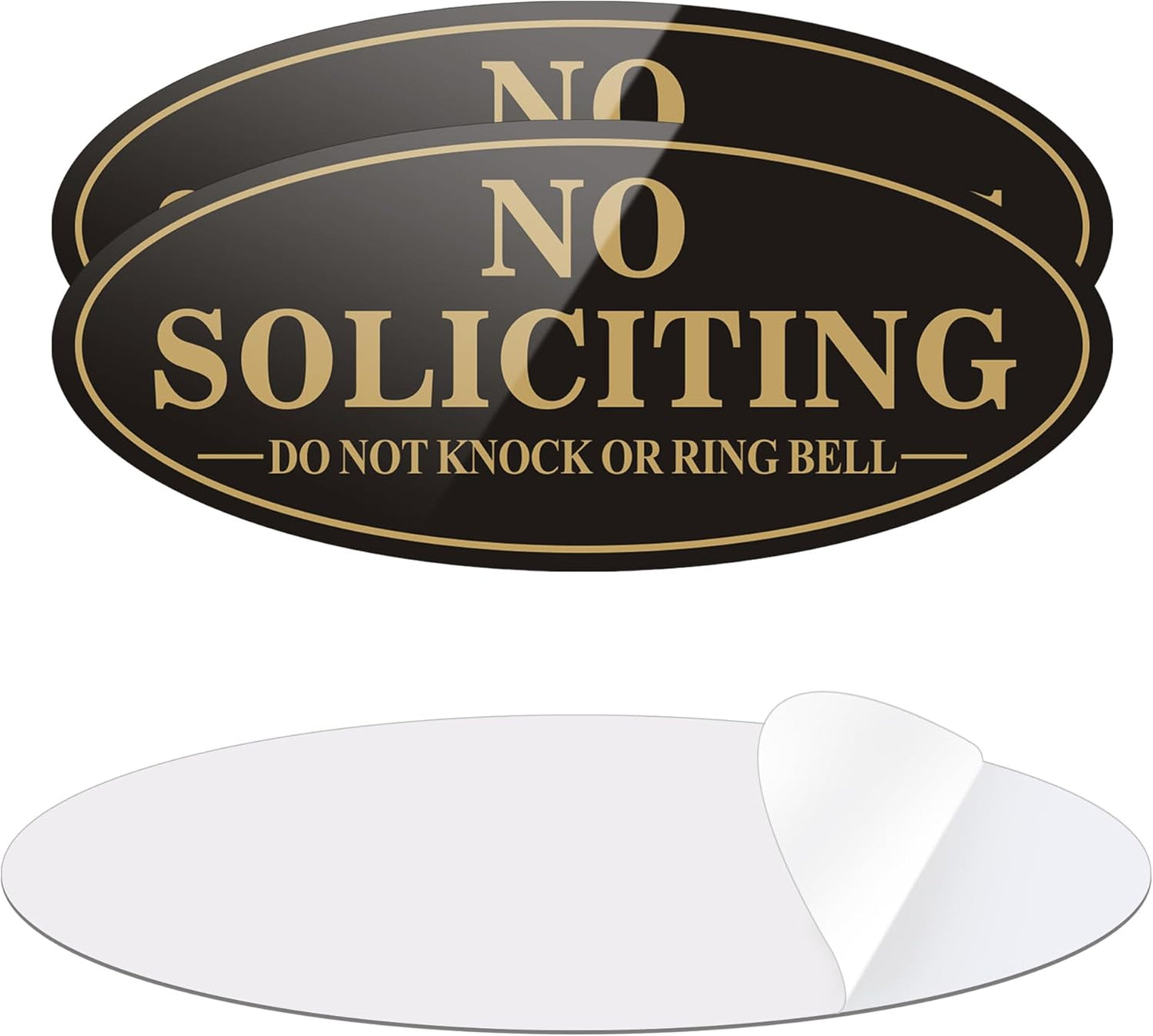 Skiennix No Soliciting Sign - Self-Adhesive Front Door Sticker | 2 Pack, Black/Gold, Small (5" x 2")