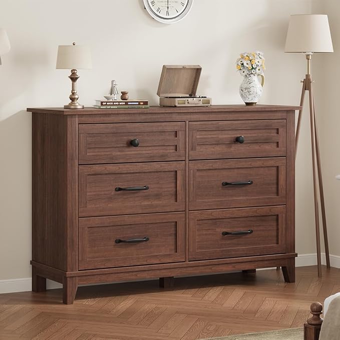 GarveeHome 6 Dresser for Bedroom, 47 in Wide Drawer Dresser with Storage Freestanding, Wooden Closet Storage Chest for Living Room, Bedroom, Entryway, Walunt