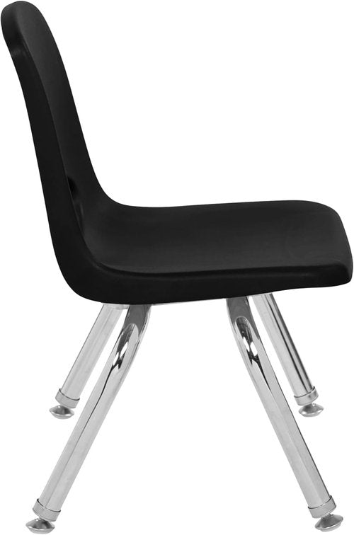 FDP 10" School Stack Chair - Stacking Student Seat with Chromed Steel Legs | Black (6-Pack)