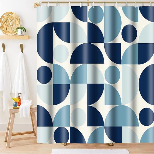 Vintage Blue Mid Century Modern Shower Curtain Boho Abstract Geometric Art Shower Curtains for Bathroom Decor 72x72 Inch Colorful Unique Pattern Washable Fabric Bathroom Set with 12 Hooks