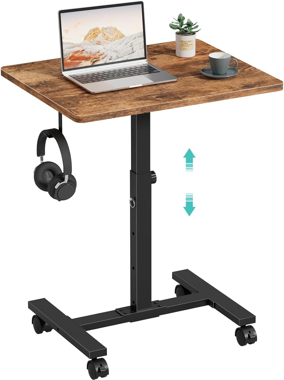 Small Portable Standing Desk by [Brand Name] - 24-Inch Adjustable Height Mobile Desk on Wheels | Rustic Brown for Kids & Small Spaces