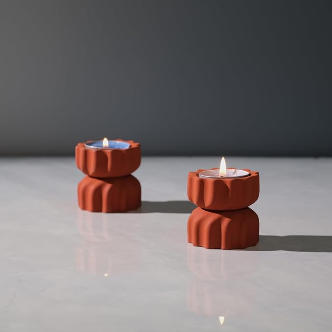 Spiral Grain Tealight Candle Holder Set of 2; Cement Tea Light Votive Candle Holder with a Twist; Decorative Small Cement Tea Light Holder for Coffee or Dining Table Decor; 2 x 2.1 Inches