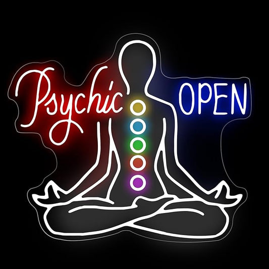 Psychic Open Neon Sign Charka Neon Light, Yoga Led Sign, Exercise Room Wall Decor, Buddha Lotus, Pilates Studio Art Meditation Room Wall Art Yoga Lover Gift, Psychic Chakras Healing Exercise, 20"*x17.3"
