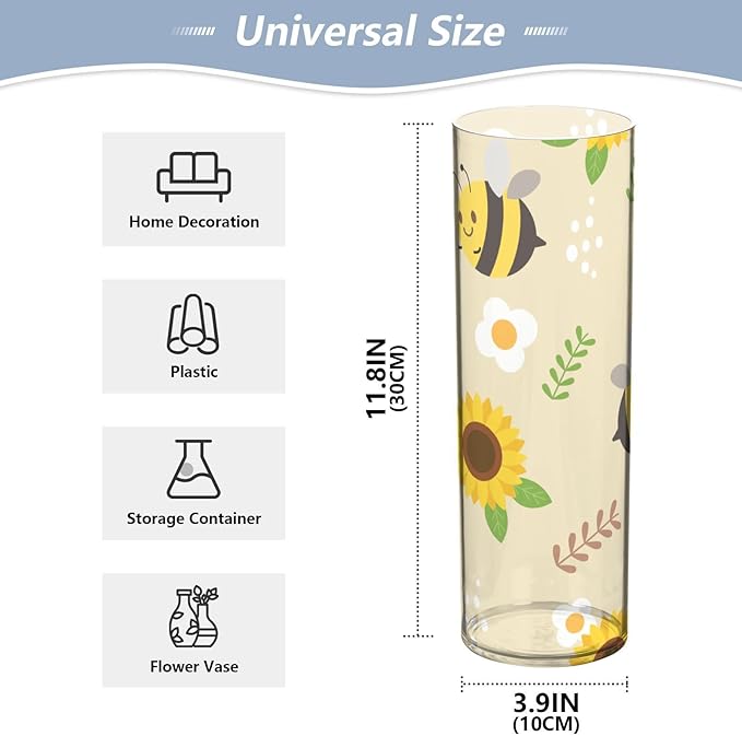Vase Plastic Vase Elegant Cylinder Flower Vase Shatterproof Decorative Centerpiece for Home Table Office Weddings Events (11.8 x 3.9 in)