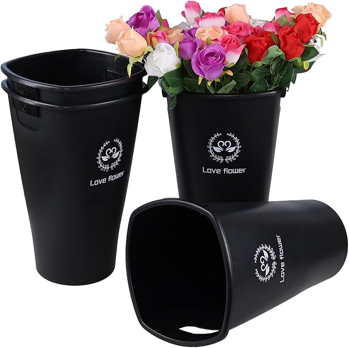 4 Pack Plastic French Floral Bucket, 15.74" Tall Floral Vases with Handles, Black