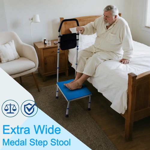 Regine Switzerland Plus Size Stepping Stool - Extra Wide Bed Step Stool with Handle | 500 lbs Capacity