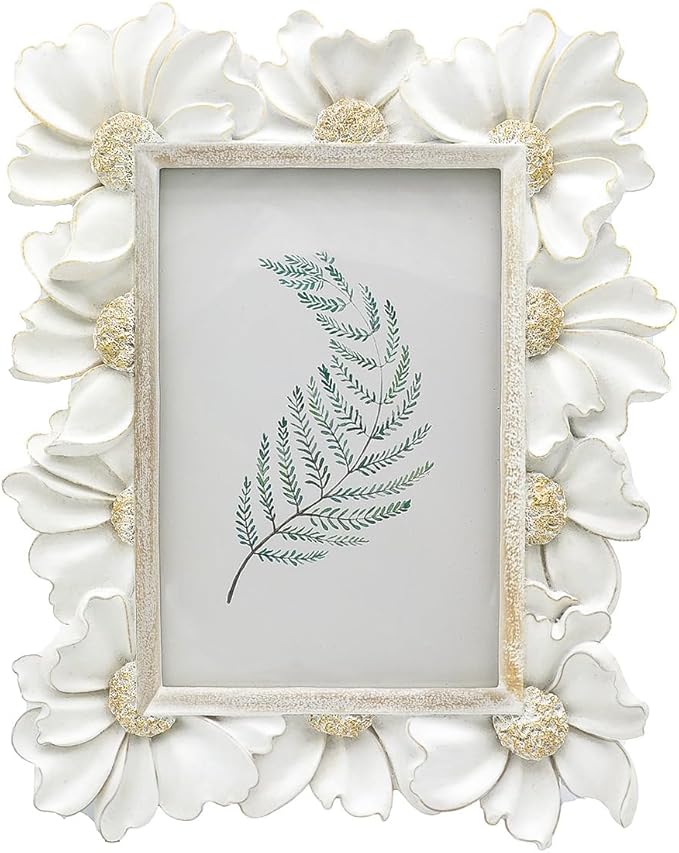4x6 Vintage Picture Frame, Antique White Ornate Photo Frame, for Tabletop and Wall Display, Decorative Floral Design Retro Home Decor, Old Fashioned Photo Gallery Art
