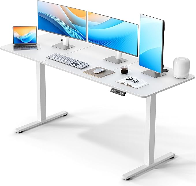 Electric Standing Desk 63 x 24 Inches, Height Adjustable Sit Stand Home Office Computer Desk with Memory Presets,White