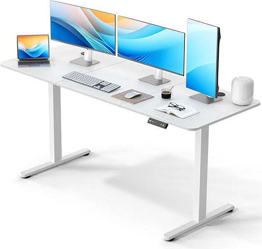 Electric Standing Desk 63 x 24 Inches, Height Adjustable Sit Stand Home Office Computer Desk with Memory Presets,White