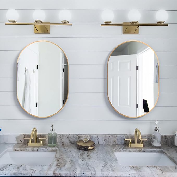 Oval Bathroom Mirror Capsule Wall Vanity Mirror, 2 Pieces 20"x30" Pill Mirrors Wall Mounted Mirror, Large Modern Mirror with Gold Metal Frame, Decor for Entryway, Bedroom, Living Room