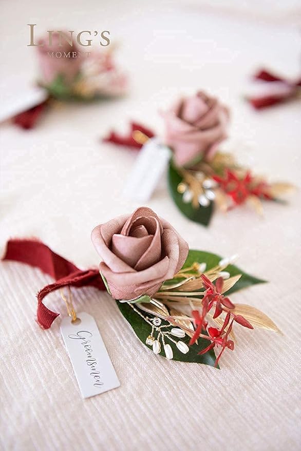 Ling's moment Artificial Flowers 1.5" and 2" Dusty Rose 25pcs Realistic Rose Buds and Petite Roses w/Stem for DIY Wedding Bouquets Centerpieces Boutonniere Corsages Flower Decorations