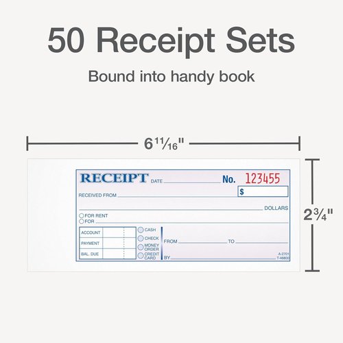 Adams Money & Rent Receipt Book - Carbonless 2-Part | 50 Sets, 2.75 x 7.19 Inch, White & Canary