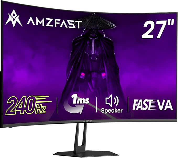 Amzfast 27 inch 240Hz Curved Gaming Monitor, FHD 1080P Monitor Gaming with Upgraded Built-in Speakers, MPRT 1ms with Fast VA Panel | 130% sRGB, 4000:1,1500R | 12 Months Warranty Exchange
