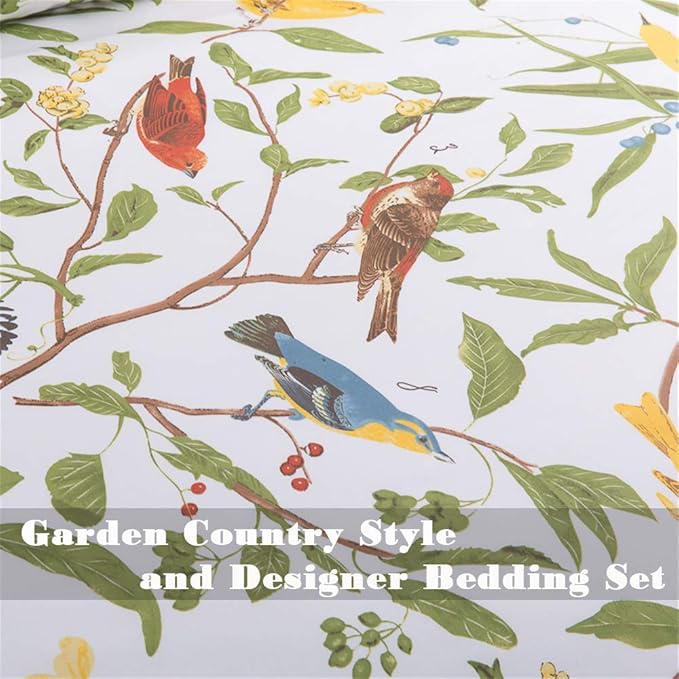 Brandream Duvet Quilt Cover Queen Size, Country Style Bedding Set Colorful Floral Branches Drawing of Summer Blossoms (Queen,Green)