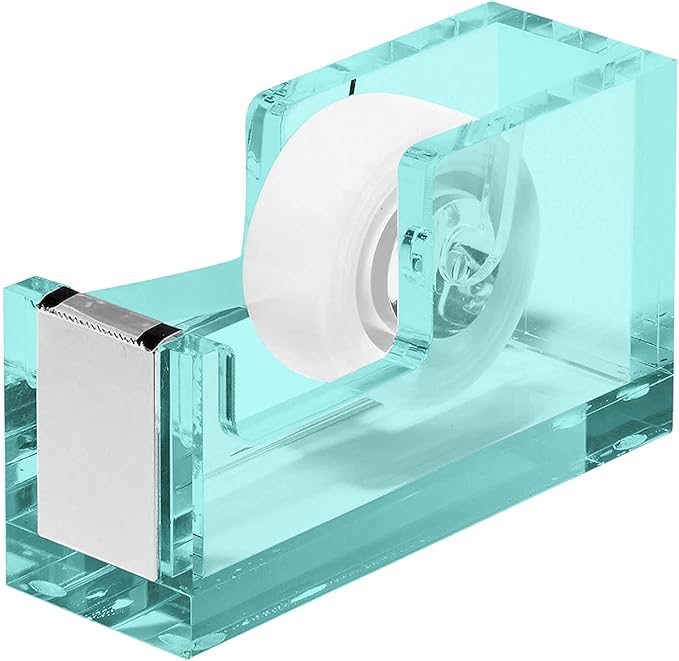 OfficeGoods Acrylic Tape Dispenser – Modern Desk Organizer for Office Supplies – Heavy Duty Refillable Tape Holder for Home and School Crafting – Stylish Desktop Accessory for Gift Wrapping, Green