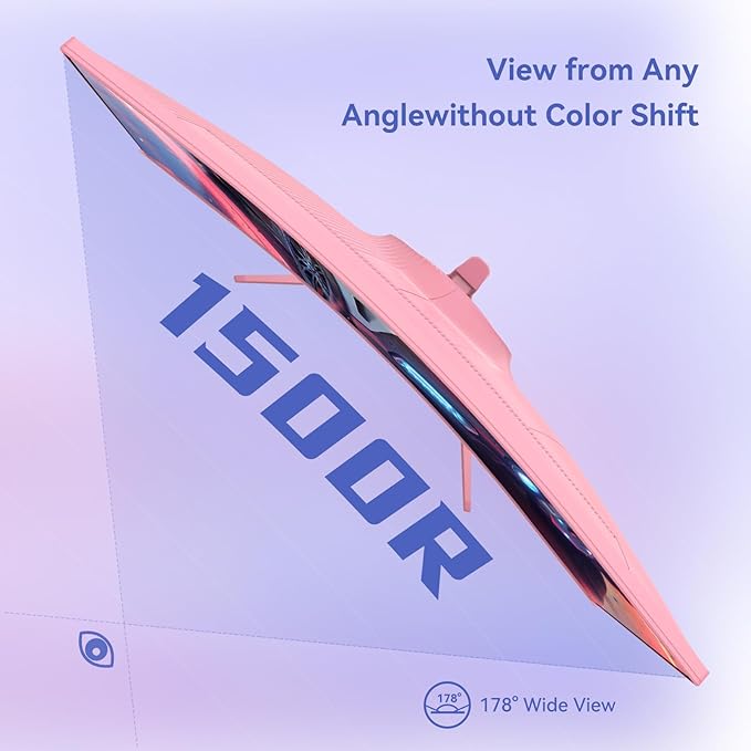 Pink 27 inch Curved Gaming Monitor 100Hz,FHD 1080P,1500R LED Display,Pink Computer Monitor,3ms (MPRT),FreeSync,Eye-Care Technology, DP, HDMI Port for Gaming Home Office,VESA(75mm×75mm)