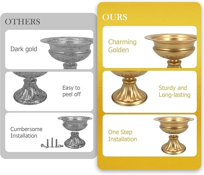 Metal Vases for Table Centerpieces 10 Pcs 4.7 Inch Gold Vases Golden Compote Pedestal Vase,Gold Vases for Centerpieces Flower Holders Center Pieces for Weddings Party Anniversary Decorations