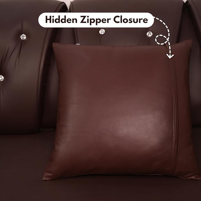 D DOLLY LAMB Lambskin Leather Pillow Cover - Sofa Cushion Case - Decorative Throw Covers for Living Room & Bedroom, 18x18 Inches - Dark Brown Plain Pack of 1