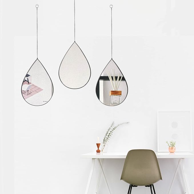 DECANIT Black Mirrors for Wall Decoration Teardrop Mirrors for Living Room Decor & Home Decor, Pack of 3