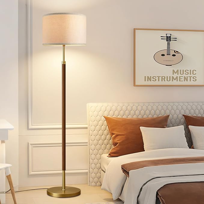 Wood Floor Lamps for Living Room Farmhouse Floor Lamp with Remote Control,Dimmable Vintage Floor Lamp Mid Century Modern Standing Lamp with 3 Color Temperature Tall Floor Lamps For Bedroom Corner