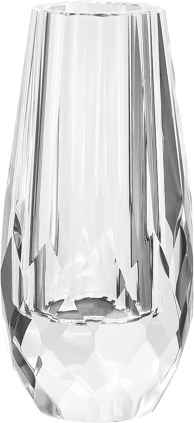 Kitcom Small Flower/Bud Crystal Vase Decorative Vases for Home or Wedding, Outline Dimensions W2.4''xH4.7'', Clear with Gift Box