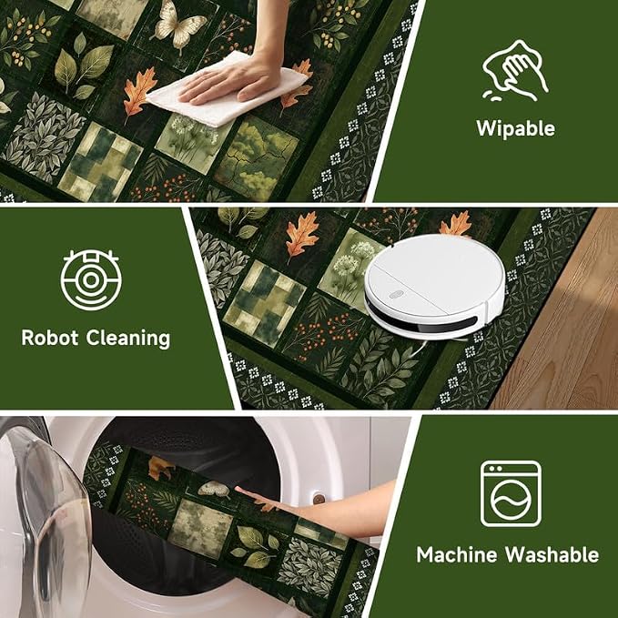 4'x6' Vintage Green Botanical Area Rug Non-Slip Washable Nature Patchwork Carpet Boho Floor Mat Rugs for Bedroom Living Room Nursery Kitchen Playroom Home Decor