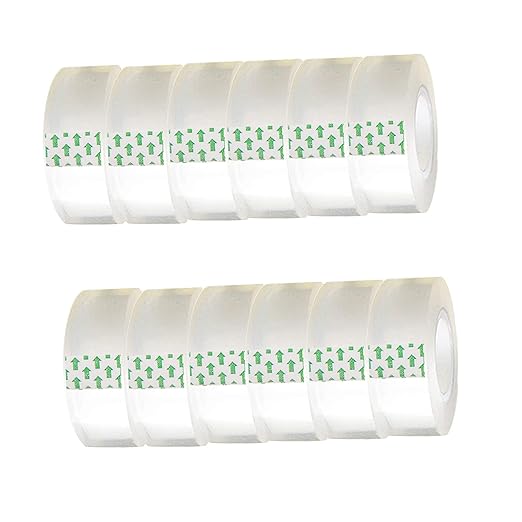 WUKAKA 12 Pack Transparent Tape Clear Tape Refills Rolls Each Roll 3/4 x 1000 Inches, 1 inch Core, for Office, Home, School