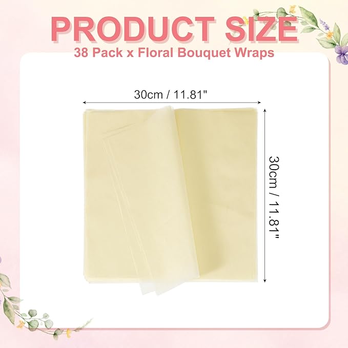 YELARXI Flower Wrapping Paper, Cotton Wrapping Flower Paper, Non-Woven Waterproof Floral Bouquet Wraps - Fitting for (Florist Supplies/Gift) 11.8 x 11.8 Inch & 38 Pack & Light Nude