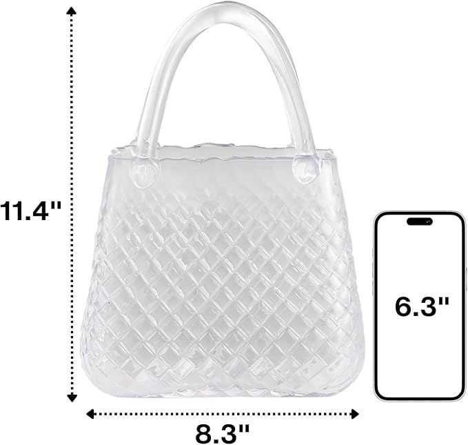 Purse Vase, Glass Bag Vase, Glass Purse Vase for Flowers, Clear Vases, 12 Inch Large Flower Vase with Embossed Pattern for Wedding, Living Room, Bedroom, Table, Office(Round)